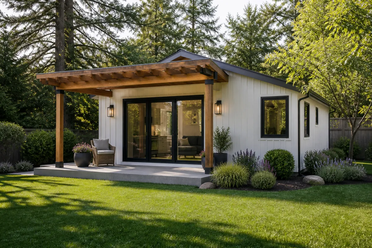 Detached ADU with covered patio built by Dominion Structures in Oregon